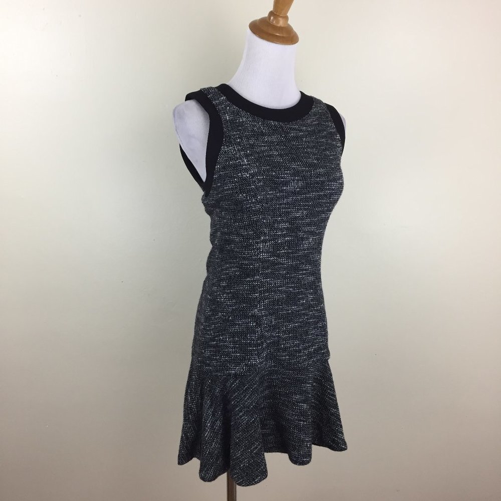 LOVERS + FRIENDS Black White Large Ruffle Hem Stretch Tweed Shift Dress